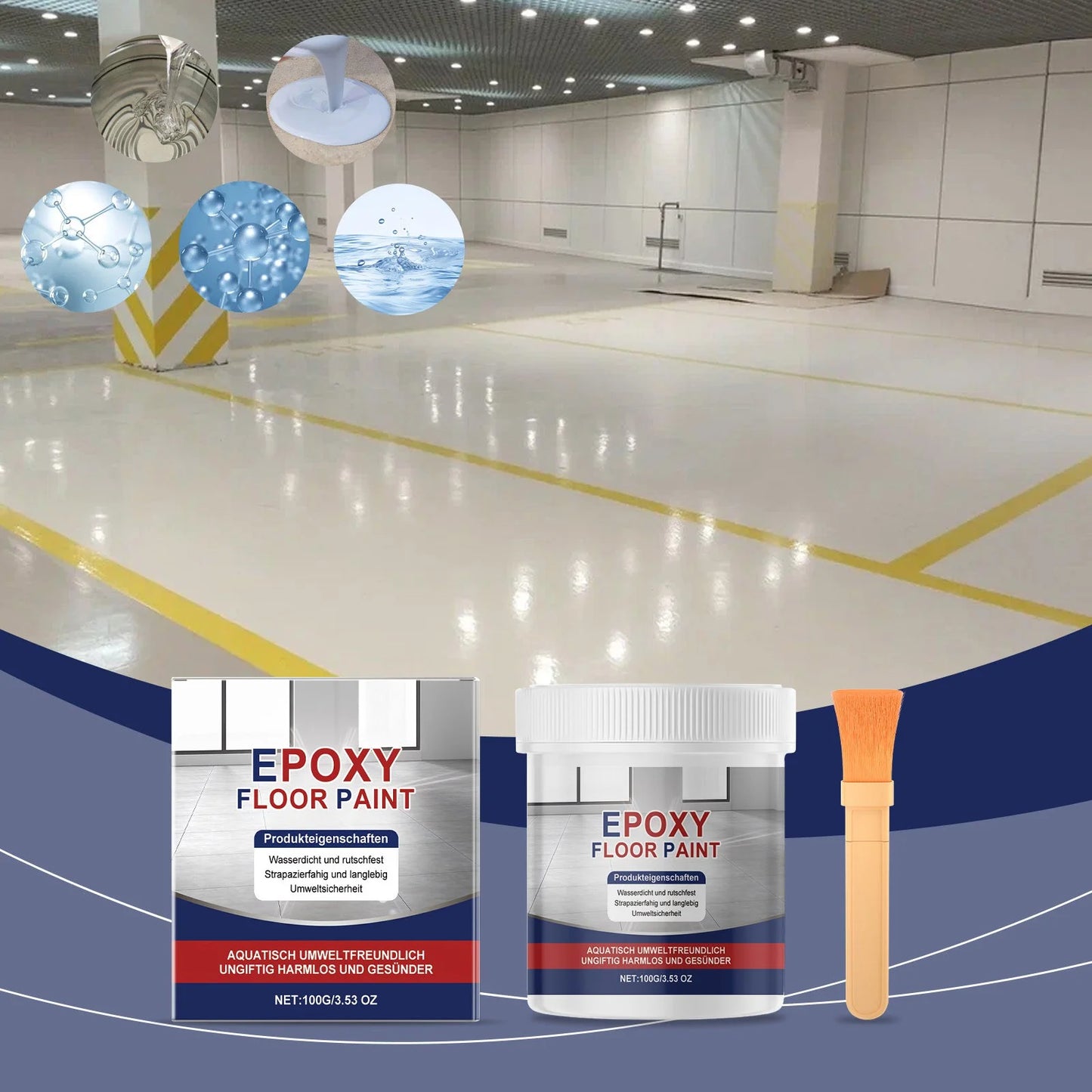 High-Gloss Marble Effect Epoxy Floor Coating,Epoxy Floor Paint for Garage,Self-Leveling Concrete Floor Paint, Quick-Dry Non-Slip Wear-Resistant Basement Waterproof Water-Based Paint