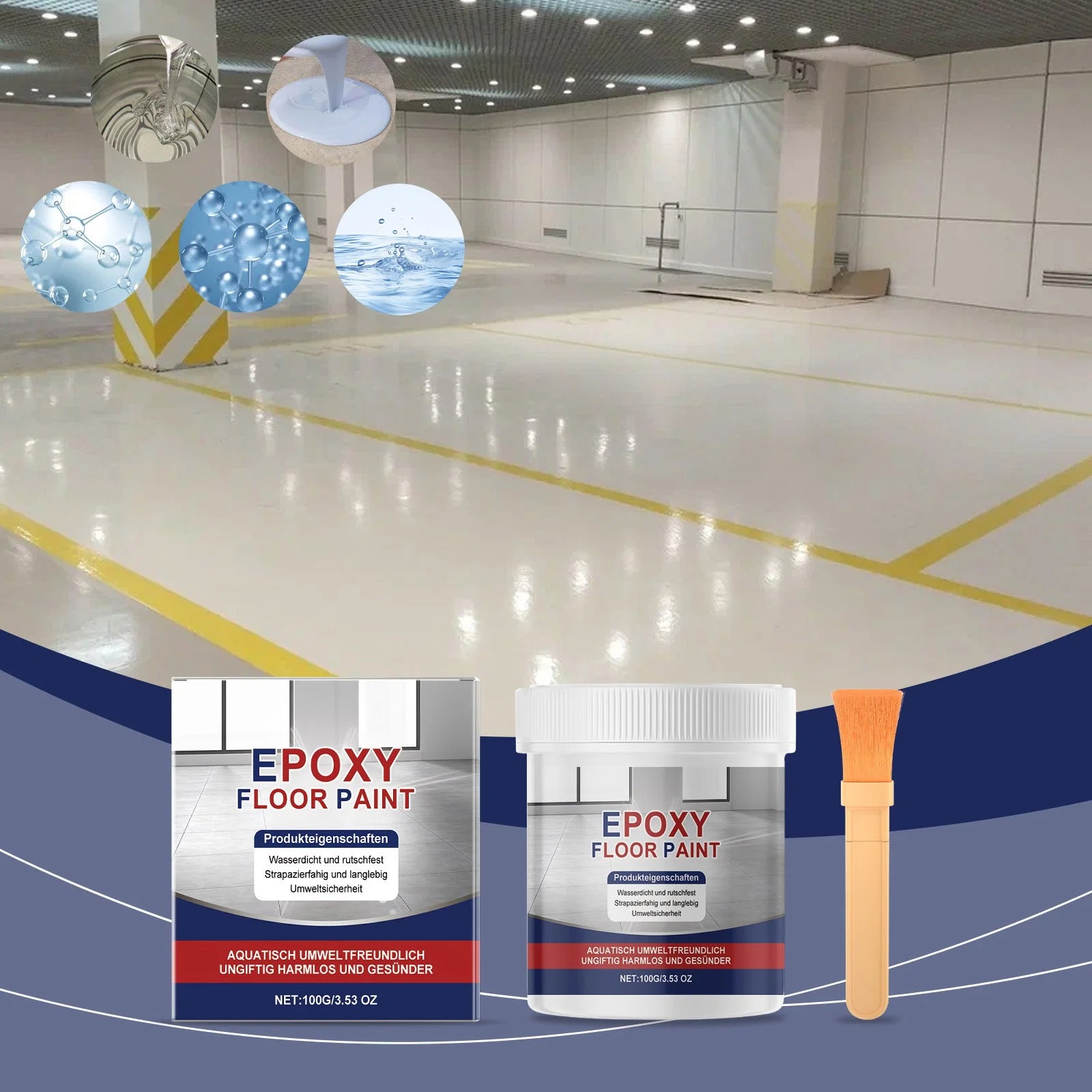 High-Gloss Marble Effect Epoxy Floor Coating,Epoxy Floor Paint for Garage,Self-Leveling Concrete Floor Paint, Quick-Dry Non-Slip Wear-Resistant Basement Waterproof Water-Based Paint