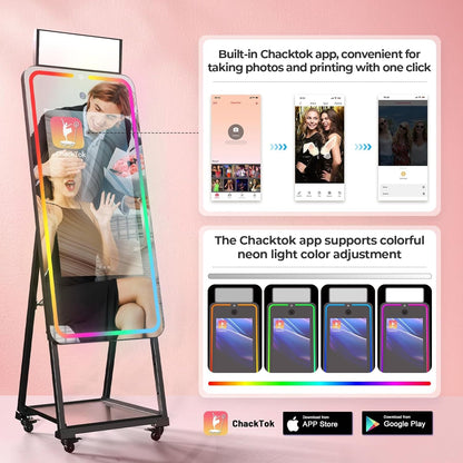 MWE Magic Mirror Photo Booth Machine Touch Screen with Printer,12Mp 4K HD Camera,Rgb Surround Light Music Sync,Professional Photography Light,Dual System,Software APP Remote Control (47In)