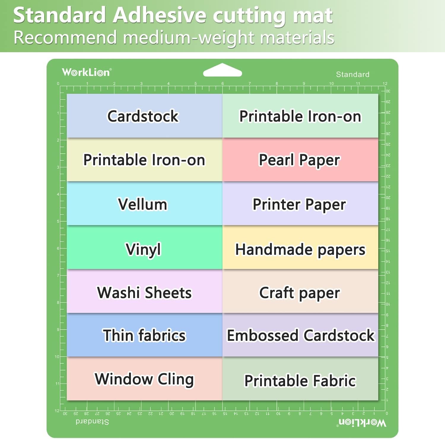 WORKLION 12X12 Cutting Mat for Cricut: (Standard Adhesive, 3 Mats) Cricut Explore One/Air/Air 2/Maker Standard Adhesive Sticky Green Quilting Cricket Replacement Cut Mats