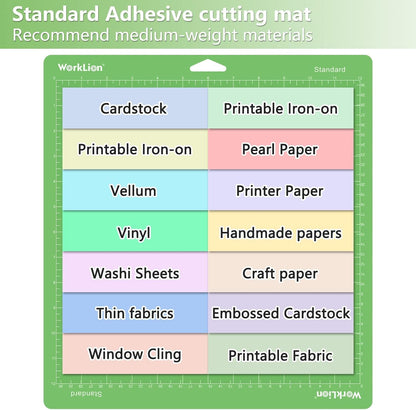 WORKLION 12X12 Cutting Mat for Cricut: (Standard Adhesive, 3 Mats) Cricut Explore One/Air/Air 2/Maker Standard Adhesive Sticky Green Quilting Cricket Replacement Cut Mats