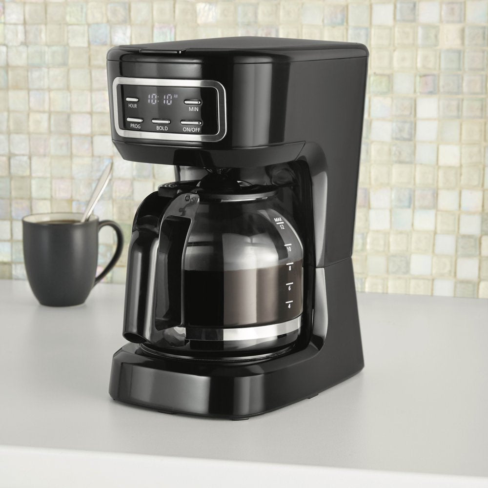 Black 12-Cup Programmable Coffee Maker, 1.8 Liter Capacity, New