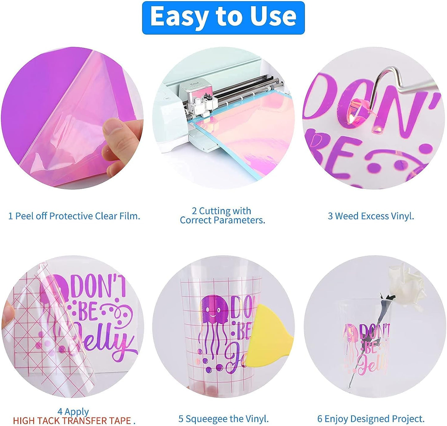 Holographic Vinyl - 12 Sheets 12 "X12 Holographic Permanent Vinyl for All Cutting Machine - Easy to Weed & Transfer Iridescent Craft Adhesive Vinyl Sheets