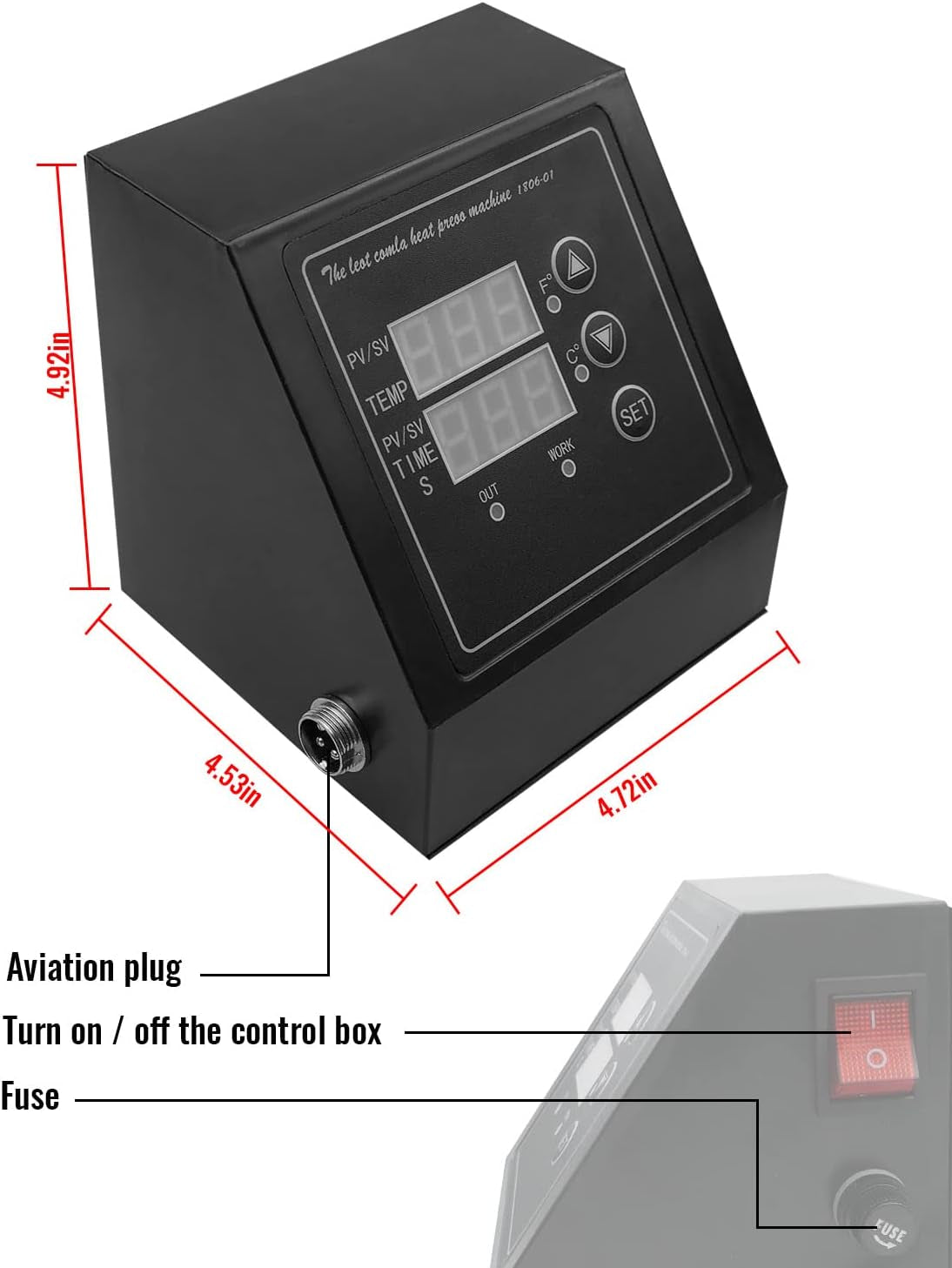 Heat Press Machine Control Box, Single Hole Digital Box LED Controller for 12 X 15Inch K-Type Heat Press Machine, Heat Transfer Sublimation Print Machine for T-Shirts/Mug/Plate/Cap/Cup