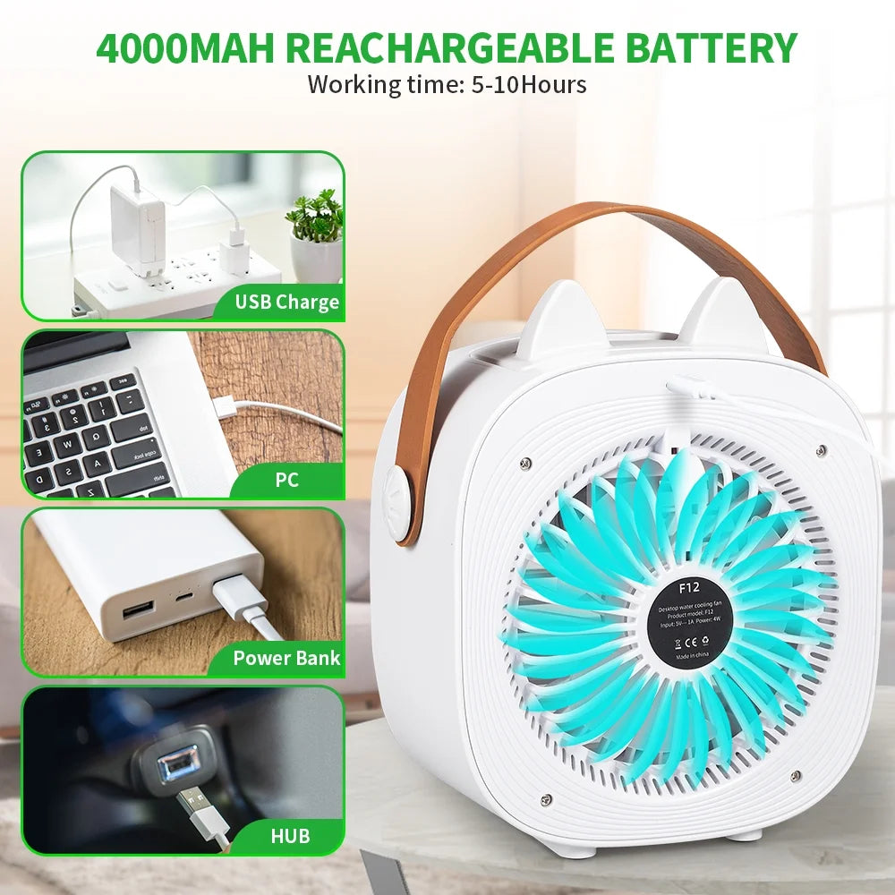 Portable Air Conditioners, Rechargeable Mini Air Conditioner Personal Air Cooler with 3 Speeds, Small Desk Air Conditioner for Bedroom, Office, Outdoor(White)