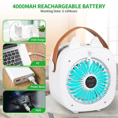 Portable Air Conditioners, Rechargeable Mini Air Conditioner Personal Air Cooler with 3 Speeds, Small Desk Air Conditioner for Bedroom, Office, Outdoor(White)