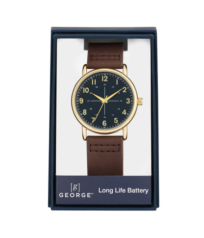 Brown Strap Gold Tone Men'S Analog Watch