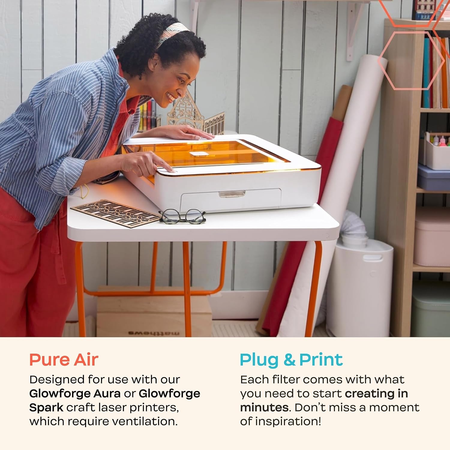 Glowforge Craft Laser Filter - Compatible with Aura and Spark - with Activated Carbon Filters - No Need to Window Vent - Excellent Laser Engraver Filtration