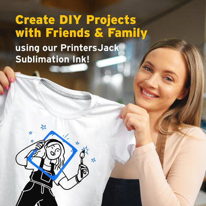 Printers Jack 600ML Sublimation Ink for ET-8550 ET-8500 Wide-Format Supertank Printers Heat Press Transfer on T-Shirt (6X100Ml, 6 Colors-Bk PB CM Y GY) Bigger Bottles with More Ink Auto Fill the Tanks