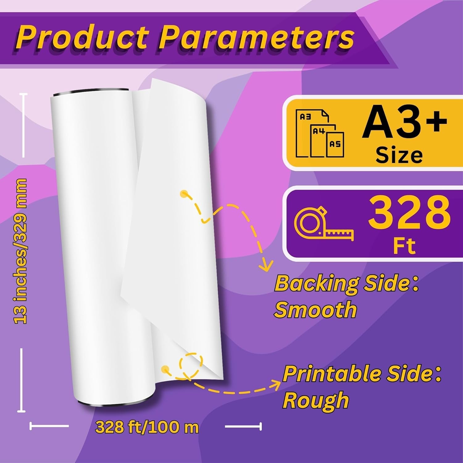 Colorfairy DTF Transfer Film Roll 13" X 328', A3+ Double-Sided Matte PET Heat Transfer Paper, Universal for All T-Shirts & Dark Fabrics, Vibrant Colors, Easy Peel Hot/Cold