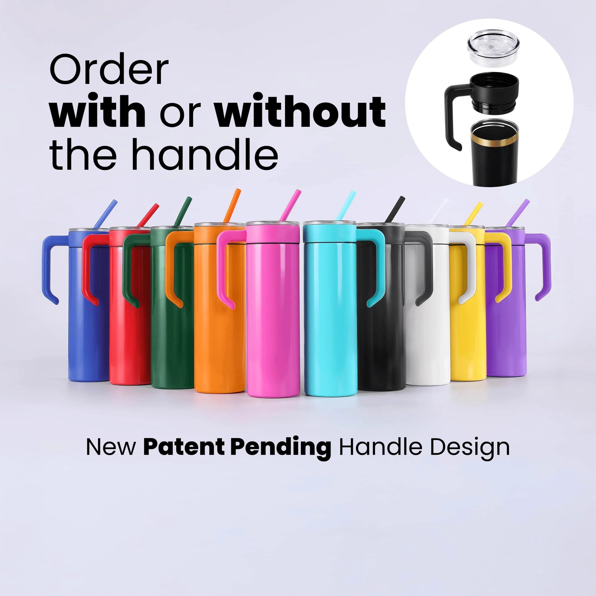 Makerflo 20Oz Skinny Powder Coated Glossy Tumbler with Handle Option – Leak-Proof Lid, Silicone Straw & Gift Box – Customizable with Laser Engraving, UV Printing, Epoxy & UV DTF (Purple)
