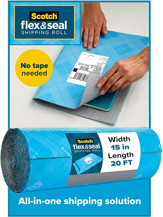 Scotch Flex and Seal Shipping Roll, 20 Ft x 15 in, Just Ship It, No Boxes, No Tape, Easy Packaging