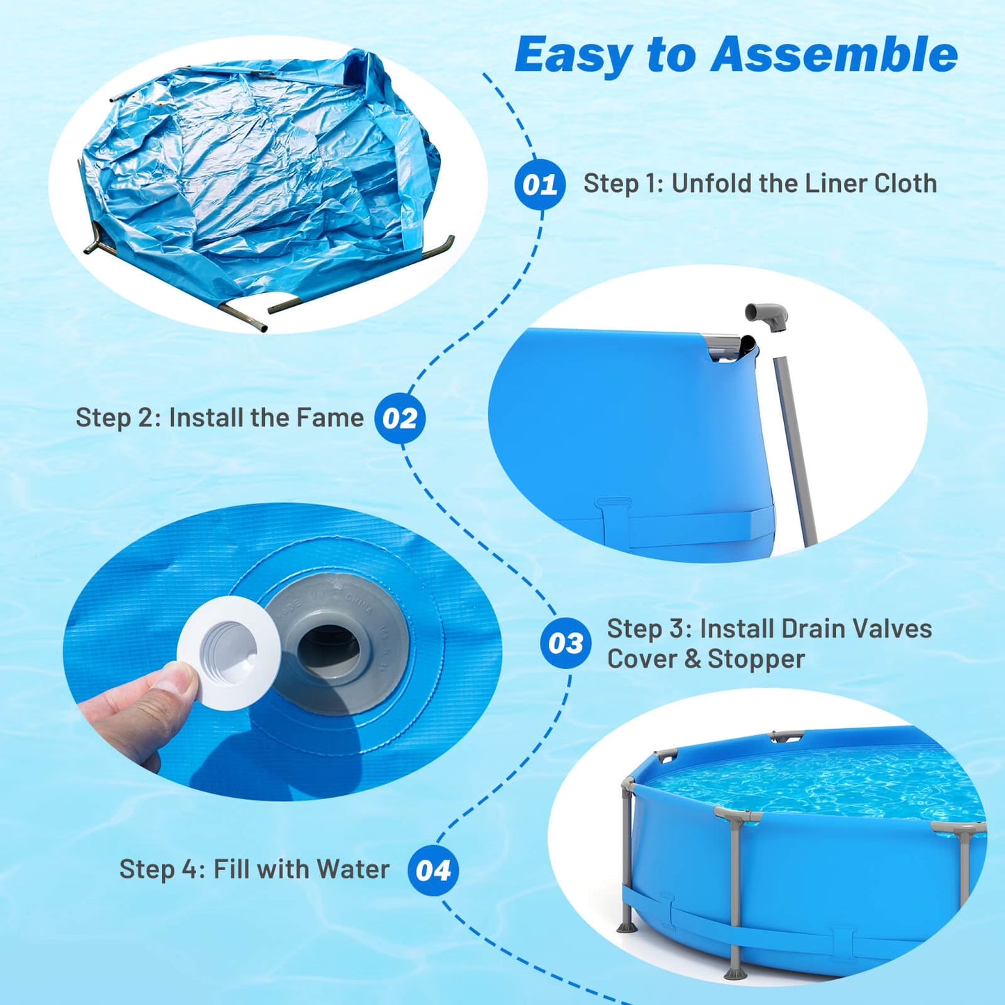 1617 Gal Outdoor Family Swimming Pool with Metal Frame Multi-Layer PVC Fabric