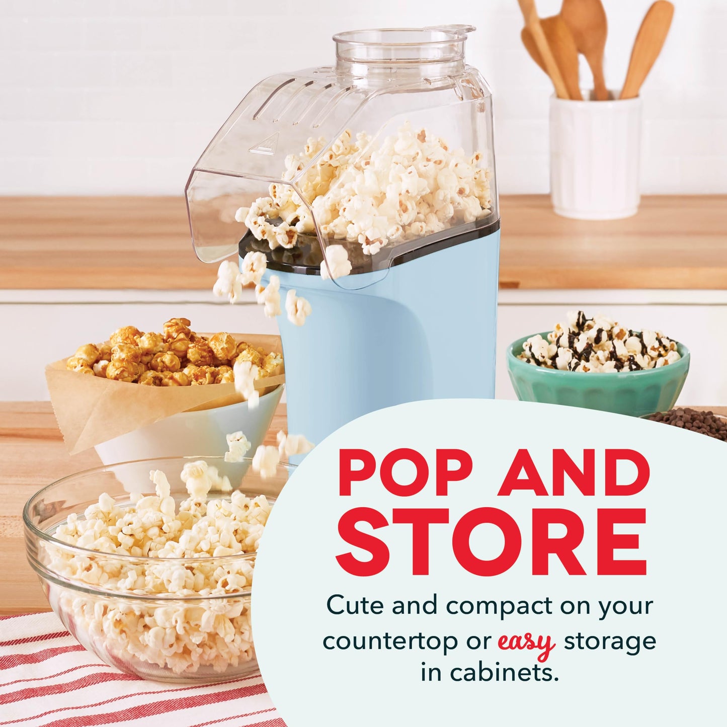 DASH Hot Air Popcorn Popper Maker with Measuring Cup to Portion Popping Corn Kernels + Melt Butter, 16 Cups - Aqua