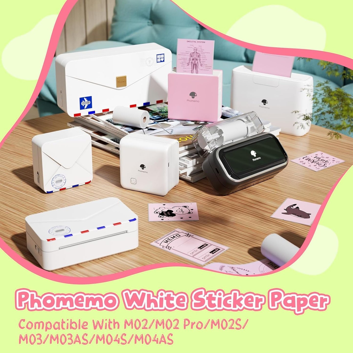 Phomemo Pink Self-Adhesive Thermal Paper, Glossy Printable Sticker Paper Label for Phomemo M02/M02 Pro/M02S/P2S/M03/M04S Mini Sticker Printer, 50Mm X 3.5M, Diameter 28Mm, 3-Rolls, Image Time 20 Years