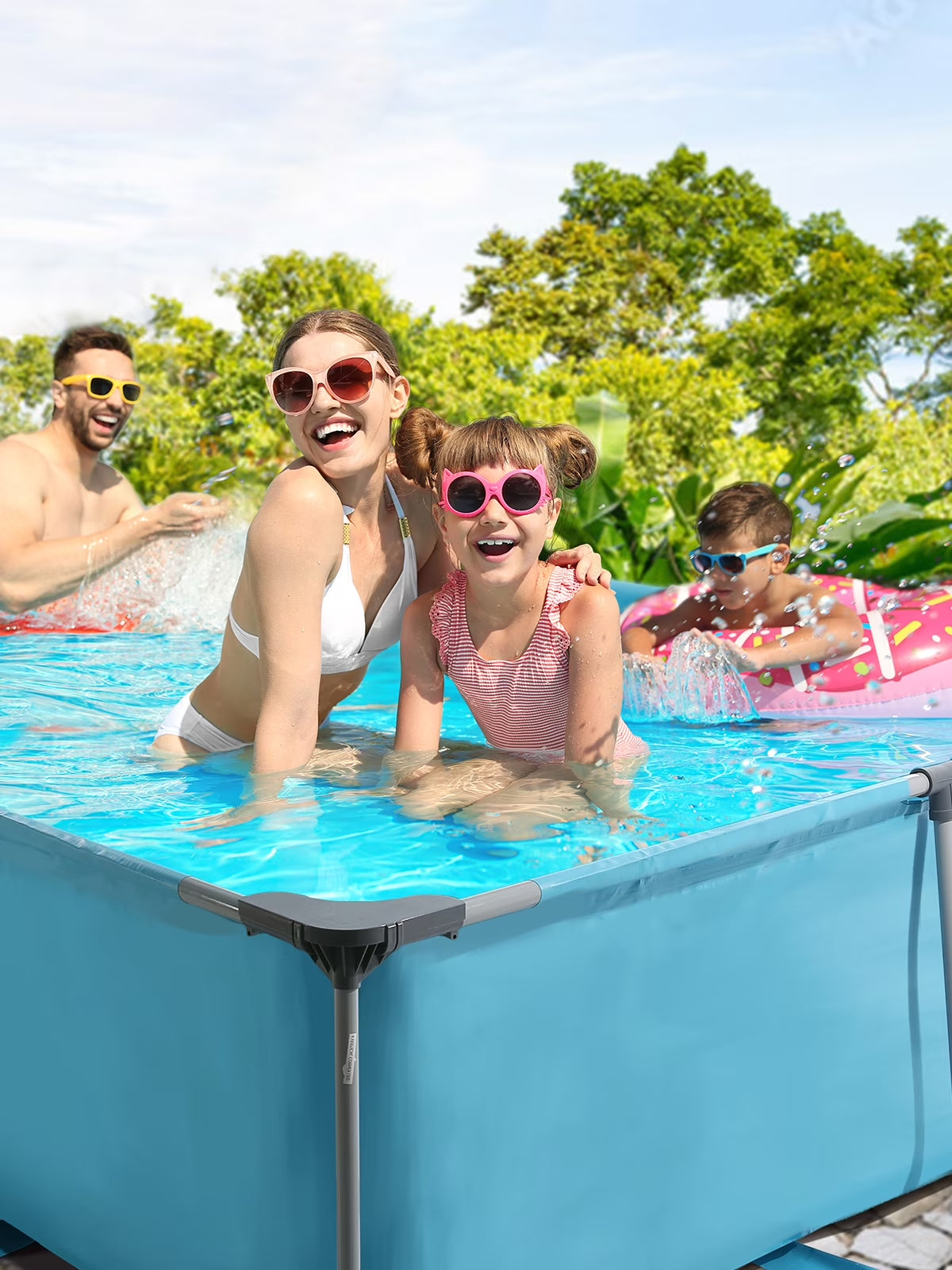 15FT Rectangular Frame Swimming Pool Metal Outdoor Backyard above Ground Pool Family Adults Splash