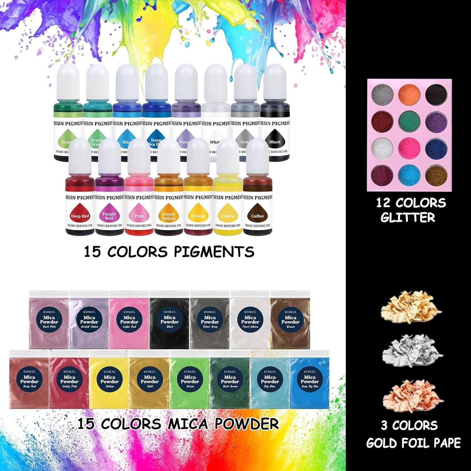 KISREL Epoxy Resin 82Oz - Clear Epoxy Resin Kit with 15 Pigments and 15 Colors of Mica Powders - No Yellowing No Bubble Casting Resina for Art Crafts, Jewelry Making, Wood & Resina Molds(41Oz X 2)