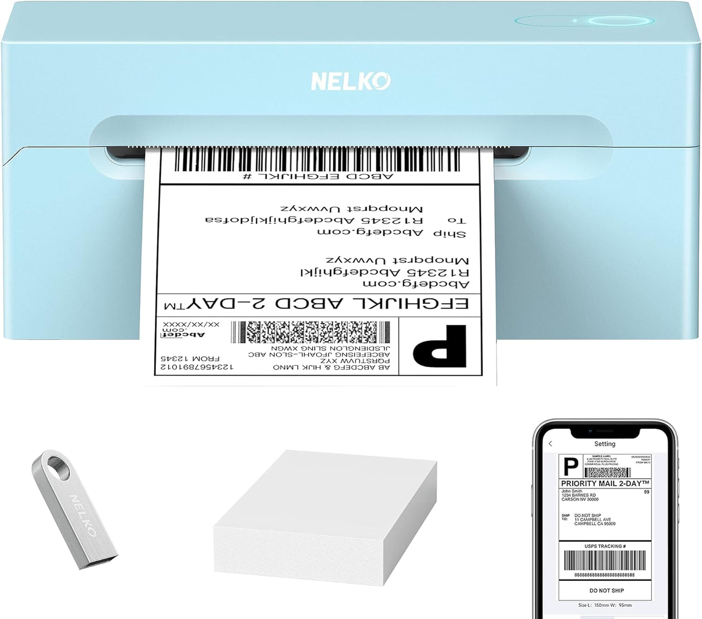 Nelko Bluetooth Thermal Shipping Label Printer, 4X6 Shipping Label Printer for Shipping Packages, Support Android, Iphone and Windows, Widely Used for Amazon, Ebay, Shopify (Blue)