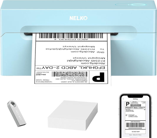 Nelko Bluetooth Thermal Shipping Label Printer, 4X6 Shipping Label Printer for Shipping Packages, Support Android, Iphone and Windows, Widely Used for Amazon, Ebay, Shopify (Blue)
