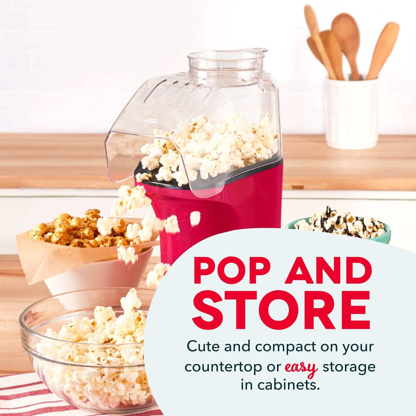 DASH Hot Air Popcorn Popper Maker with Measuring Cup to Portion Popping Corn Kernels + Melt Butter, 16 Cups - Aqua