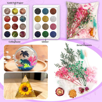 K KERNOWO Epoxy Resin Kit with Light for Beginners, Resin Kit and Molds Complete Set DIY Crafts for Adults Women, Epoxy Set with Vase Mold, 3D Dried Flowers, Measuring Cups and Resins Supplies-20Oz