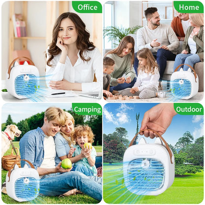 Portable Air Conditioners, Rechargeable Mini Air Conditioner Personal Air Cooler with 3 Speeds, Small Desk Air Conditioner for Bedroom, Office, Outdoor(White)