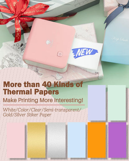 Phomemo Mini Sticker Printer - Print Pods M02 Pro 300Dpi Mini Pocket Printer, Sticker Printer Maker Thermal Label Machine for Photo Printing, Diys, Study Notes, Travel, Work and Study, Gift, Pink