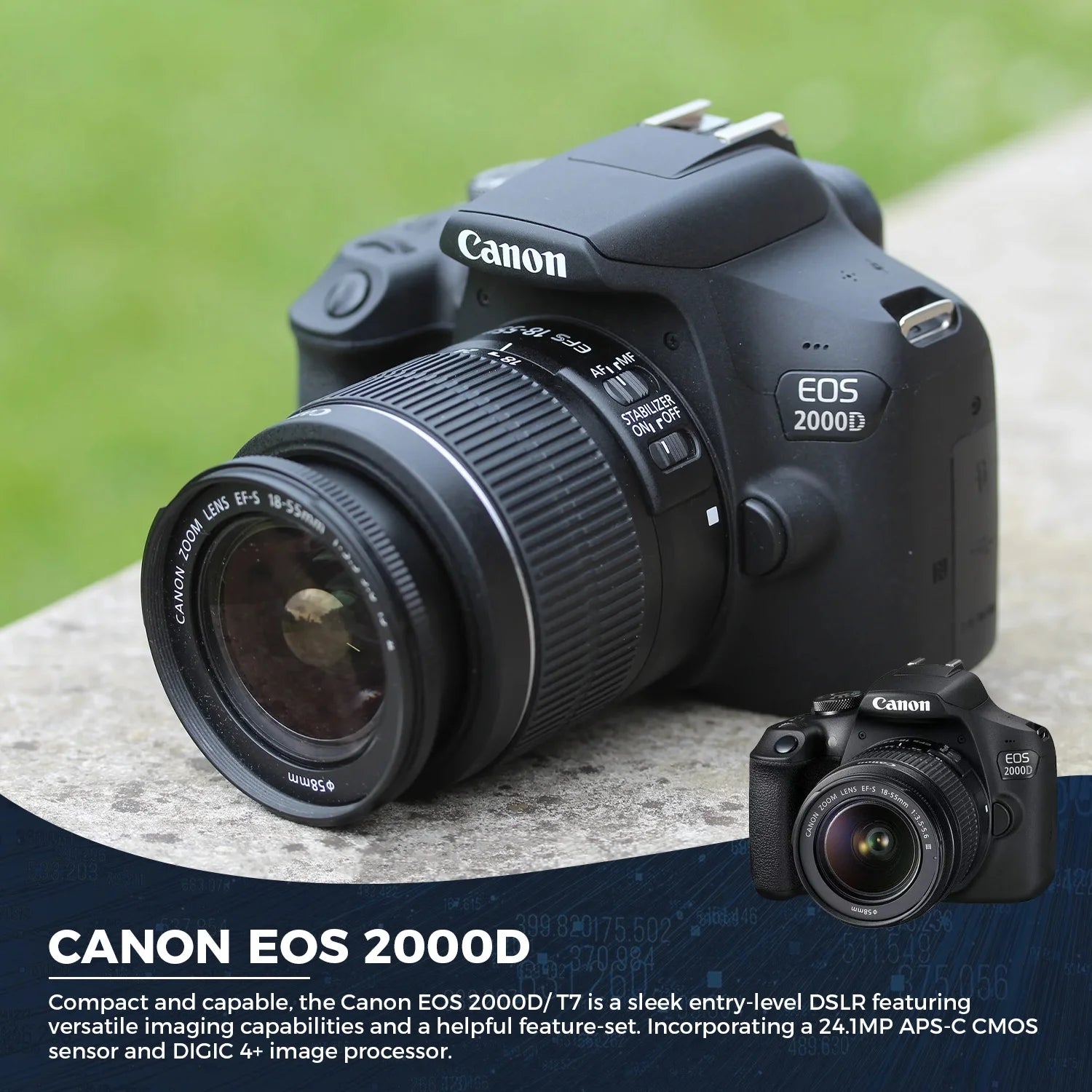 Canon EOS 2000D / Rebel T7 DSLR Camera with 18-55Mm Lens (International Model) Bundle with Filter, Bag & SDXC Memory Card