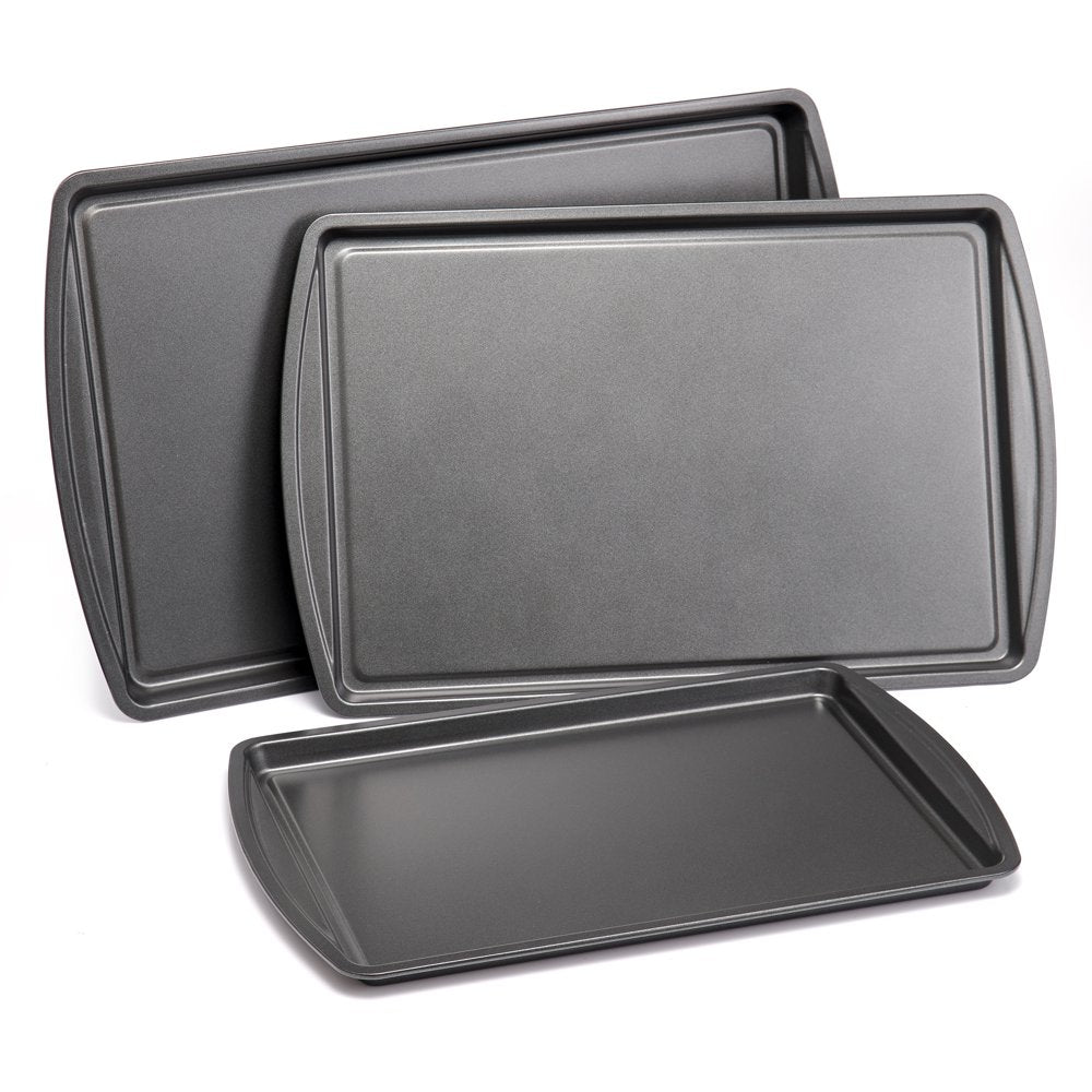 3PC Nonstick Cookie Set, 11.2" X 17.2", 10.2" X 15.2", 9.2" X 13.2", Gray