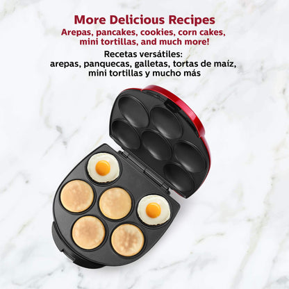 Holstein Housewares Arepa Maker - Non-Stick 6-Section Multi-Food Maker - Make Delicious Arepas, Pancakes, Corncakes, Tosti Arepa - Easy-to-Use - 6-PC - Black