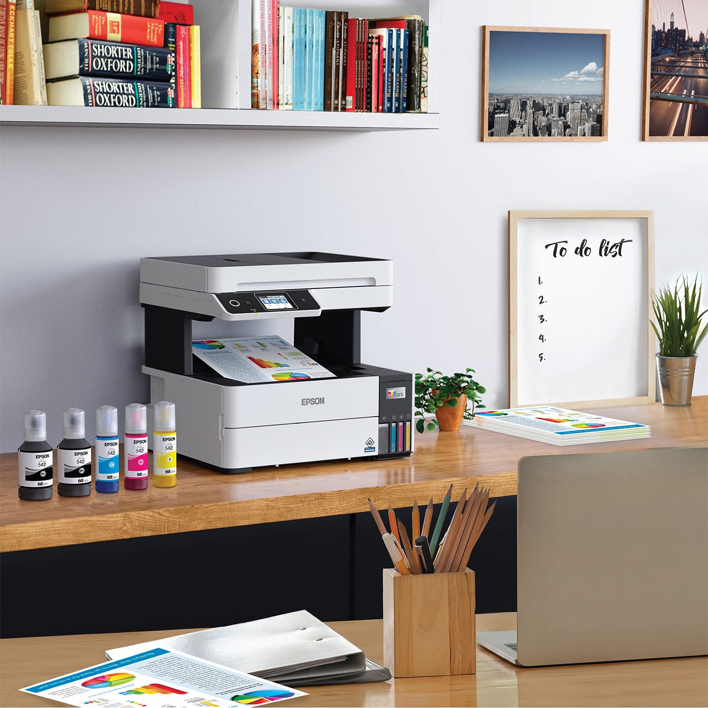 Epson EcoTank Pro ET-5150 Wireless Color All-in-One Supertank Printer with Scanner, Copier, Plus Auto Document Feeder, Large, White