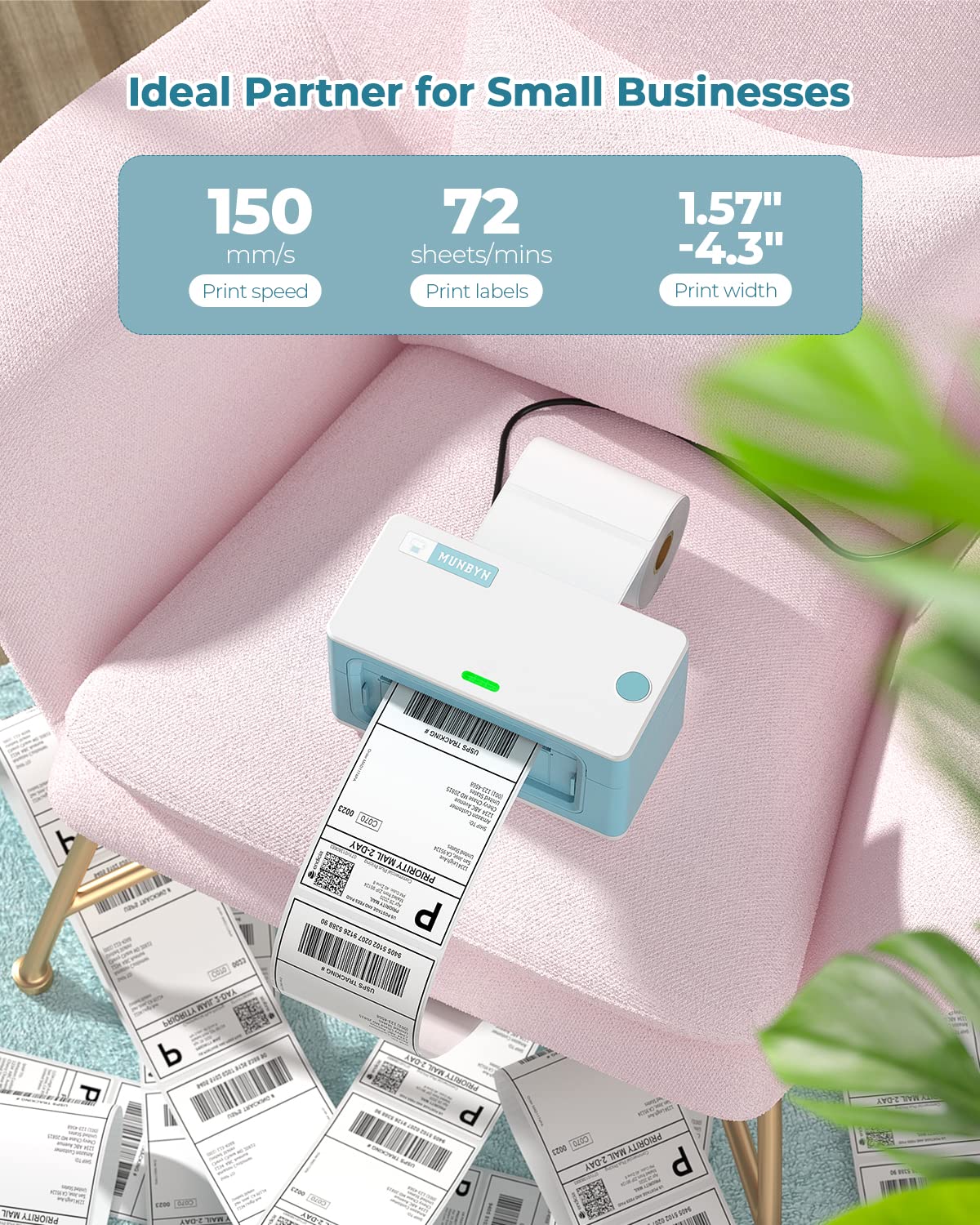 MUNBYN Shipping Label Printer RealWriter 941, 4x6 Label Printer for Shipping Packages, USB Thermal Printer for Home Shipping Small Business, Compatible with macOS, Windows (USB Only)