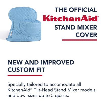 KITCHENAID Fitted Tilt-Head Solid Stand Mixer Cover with Storage Pocket, Quilted 100% Cotton, Milkshake, 14.4"x18"x10"