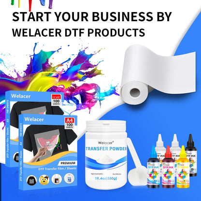 Welacer DTF Powder for Sublimation on Cotton 550g / 1.21lbs, White DTF Pretreat Hot Melt Adhesive Powder for All Transfer Printer Direct Print on Dark or Black Fabric