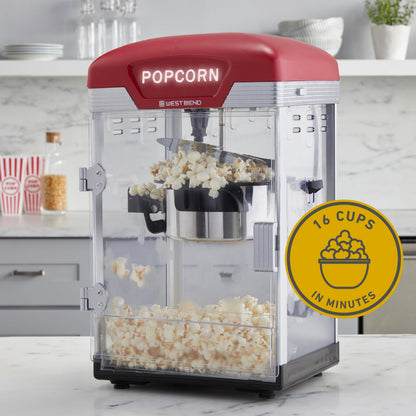 West Bend Stir Crazy Movie Theater Popcorn Popper, Gourmet Popcorn Maker with Nonstick Popcorn Kettle, Measuring Tool and Scoop , 4 Qt, Blue