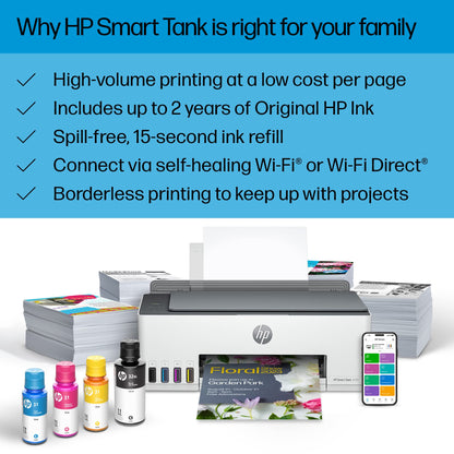 HP Smart -Tank 5101 Wireless Cartridge-free all in one printer, up to 2 years of ink included, mobile print, scan, copy (1F3Y0A) , White