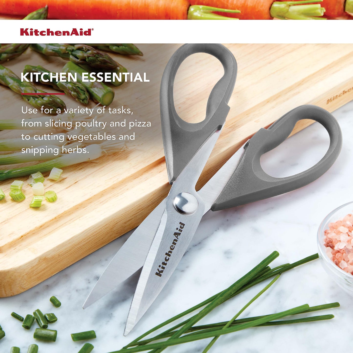 KitchenAid All Purpose Kitchen Shears with Protective Sheath for Everyday use, Dishwasher Safe Stainless Steel Scissors with Comfort Grip, 8.72-Inch, Black