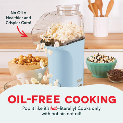 DASH Hot Air Popcorn Popper Maker with Measuring Cup to Portion Popping Corn Kernels + Melt Butter, 16 Cups - Aqua