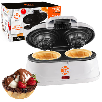 MasterChef Double Waffle Cone Bowl Maker- Makes Two 4" Bowls at Once! - Non-Stick, Easy To Clean, Even Heating- Perfect Homemade Ice Cream Sundaes, Fruits, & Custards-Fun Dessert Party