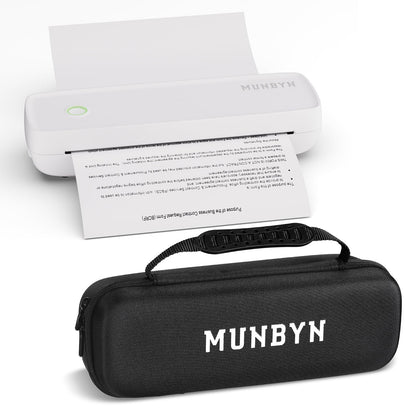 MUNBYN Portable Printers Wireless for Travel ITP04 with Carry Case, Portable Printer Bluetooth, Support 8.5 x 11 & A4 Thermal Paper, Compatible with Android, iOS & Laptop, Inkless Printer (White)