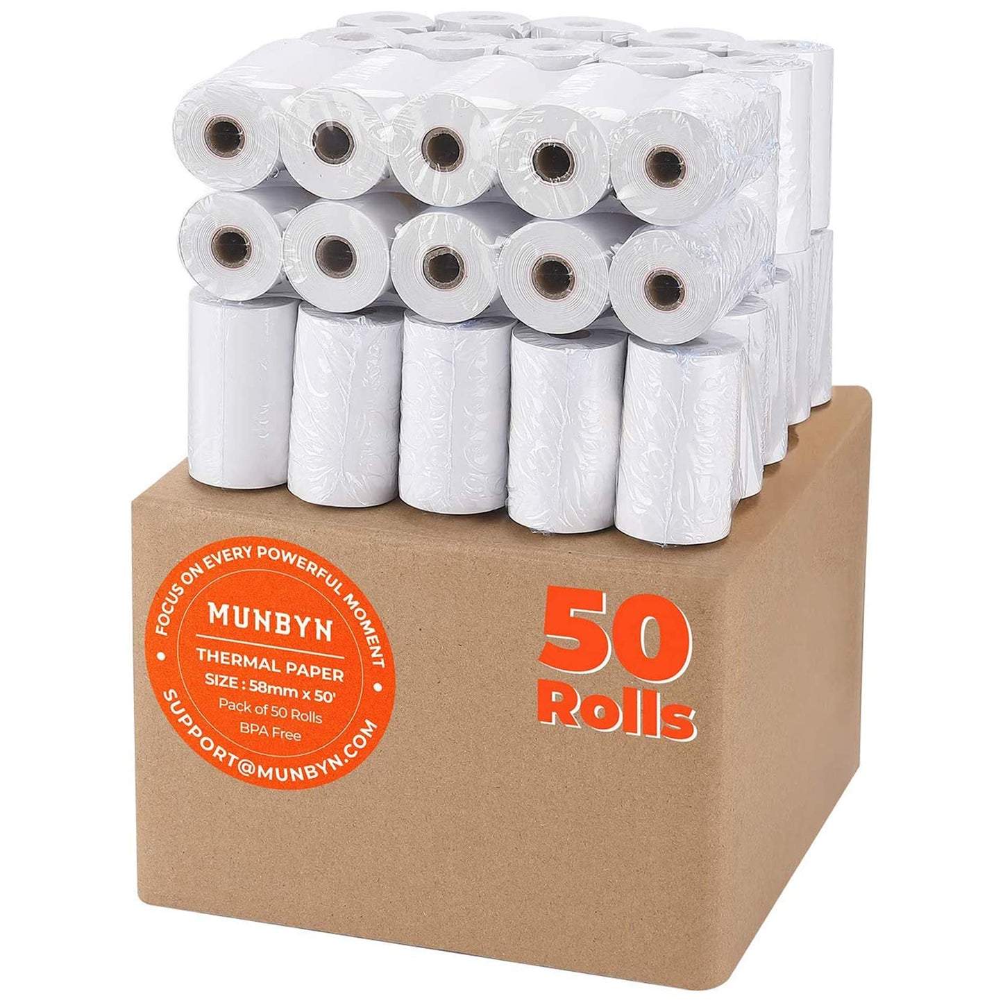 MUNBYN 2 1/4" x 50' Thermal Paper (50 Rolls), BPA Free Receipt Paper, 58mm Thermal Receipt Paper Fits All 58mm Thermal POS Printer, Square Terminal Credit Card Machines thick enough printers clearly