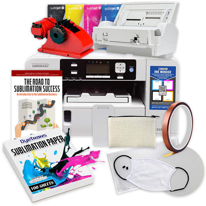 Sawgrass SG500 Sublimation Printer with SubliJet UHD Standard Kit Bundle for Sublimation Blank Printing. Includes Samples, Subli Ink, Heat Tape & Dispenser, Beginners Guide, & Paper.