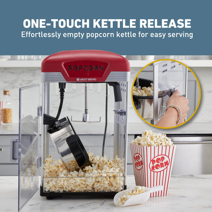 West Bend Stir Crazy Movie Theater Popcorn Popper, Gourmet Popcorn Maker with Nonstick Popcorn Kettle, Measuring Tool and Scoop , 4 Qt, Blue