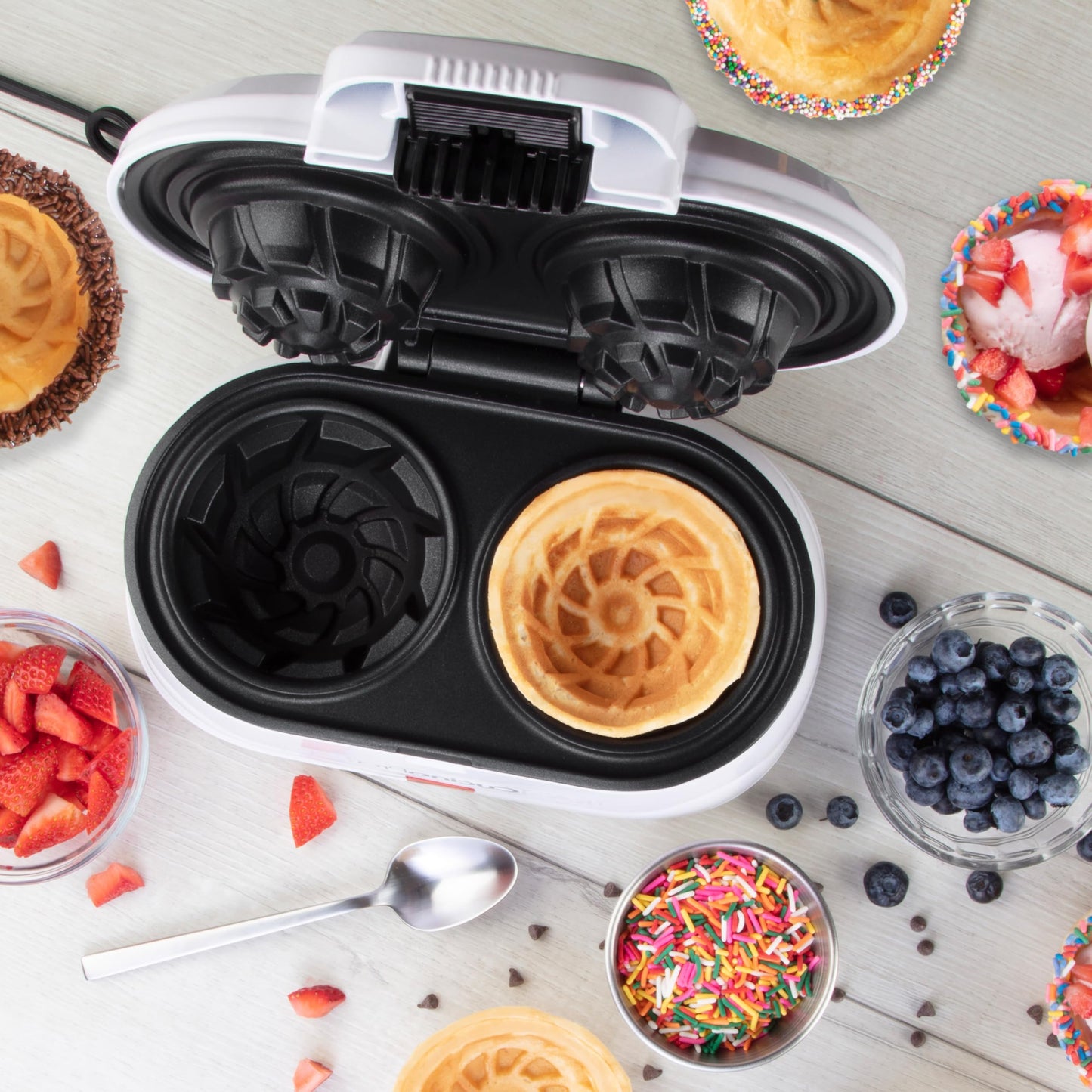 MasterChef Double Waffle Cone Bowl Maker- Makes Two 4" Bowls at Once! - Non-Stick, Easy To Clean, Even Heating- Perfect Homemade Ice Cream Sundaes, Fruits, & Custards-Fun Dessert Party