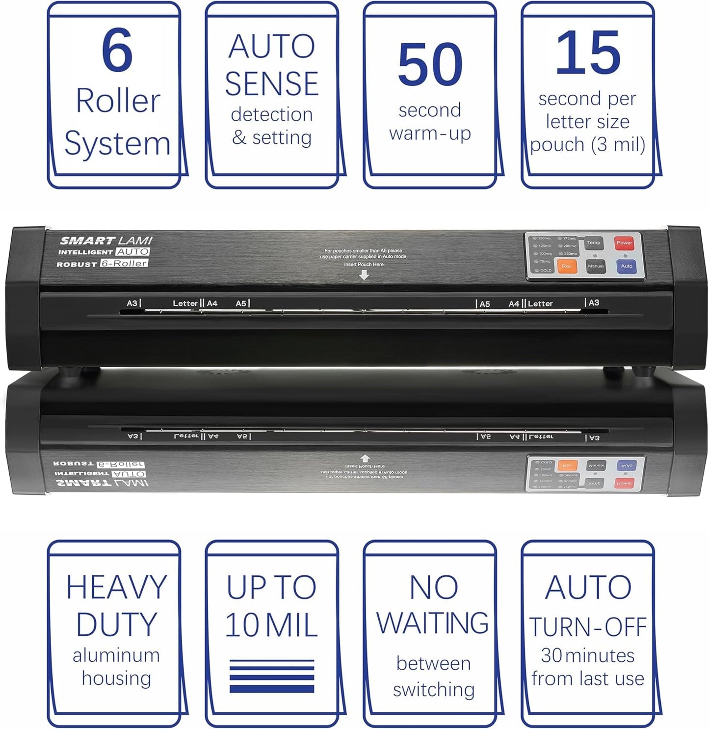 SINCHI 6-Roller Auto Sense Laminator, 13-Inch 3–10 Mil Thermal Machine, 50-Second Warm-Up, 47 In/Min, Never-Jam Heavy Duty, Office & School, 11×17"