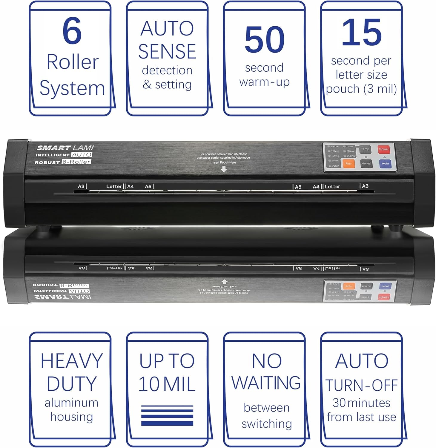 SINCHI 6-Roller Auto Sense Laminator, 13-Inch 3–10 Mil Thermal Machine, 50-Second Warm-Up, 47 In/Min, Never-Jam Heavy Duty, Office & School, 11×17"