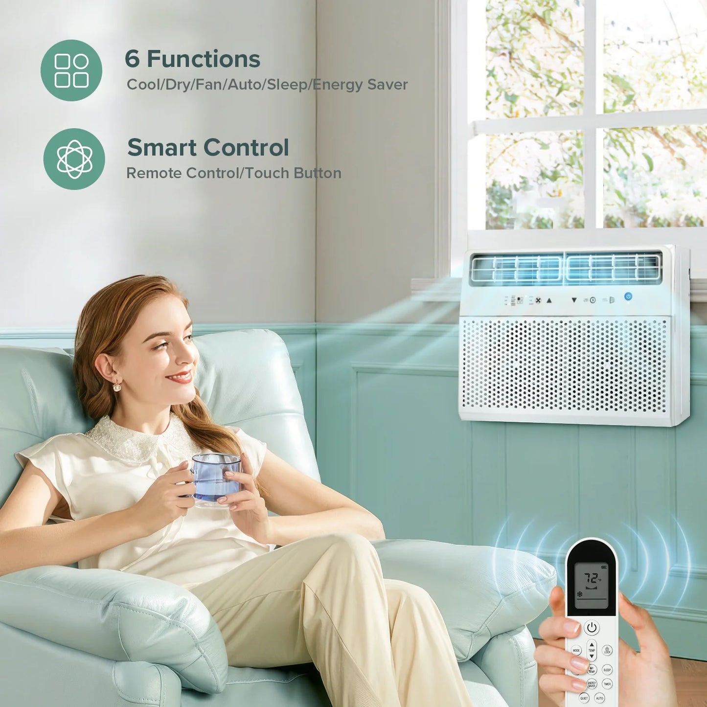 12000 BTU ASHRAE 115V U Shaped Window Air Conditioner with Remote Control, 6 Modes & 3 Fan Modes, 24H Timers