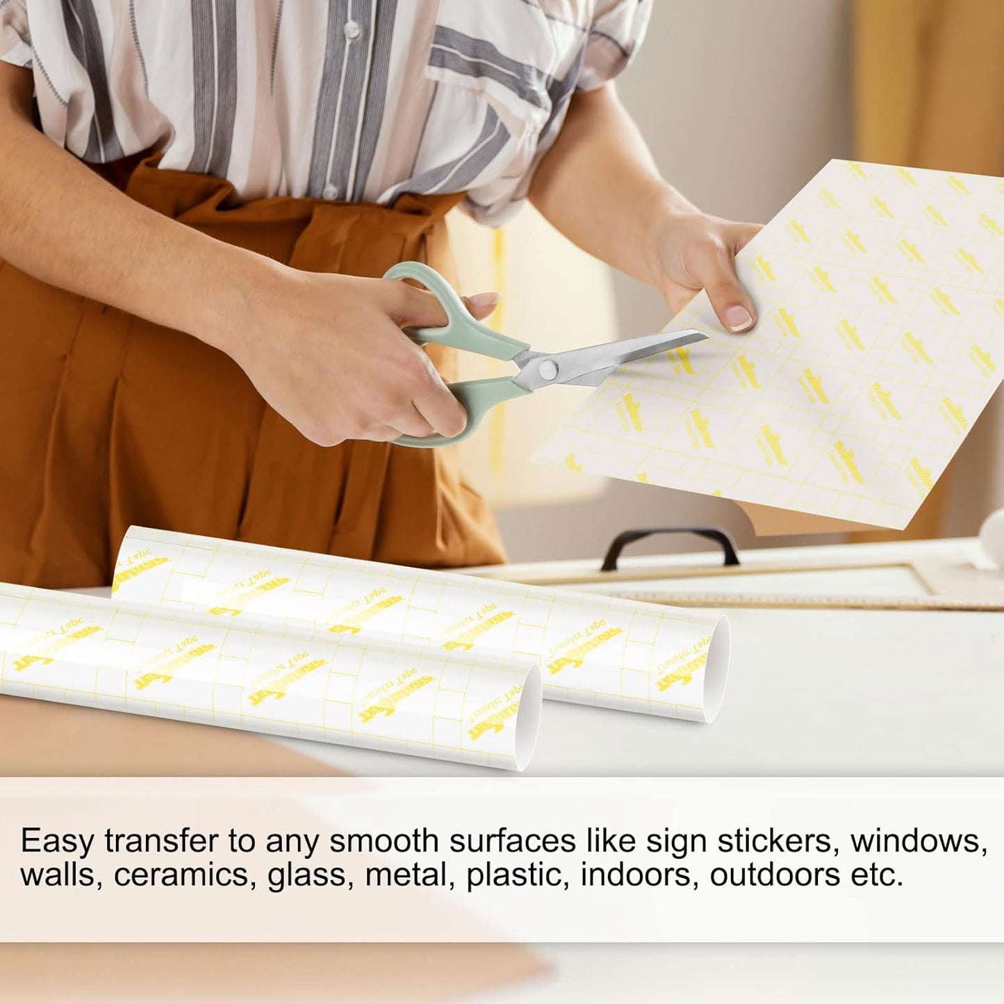 High Tack Transfer Paper Tape 12" X 10 FT for Shimmer Glitter Vinyl with Yellow Grid Perfect Alignment for Adhesive Vinyl, Decals,Signs,Walls,Windows and Other Smooth Surfaces