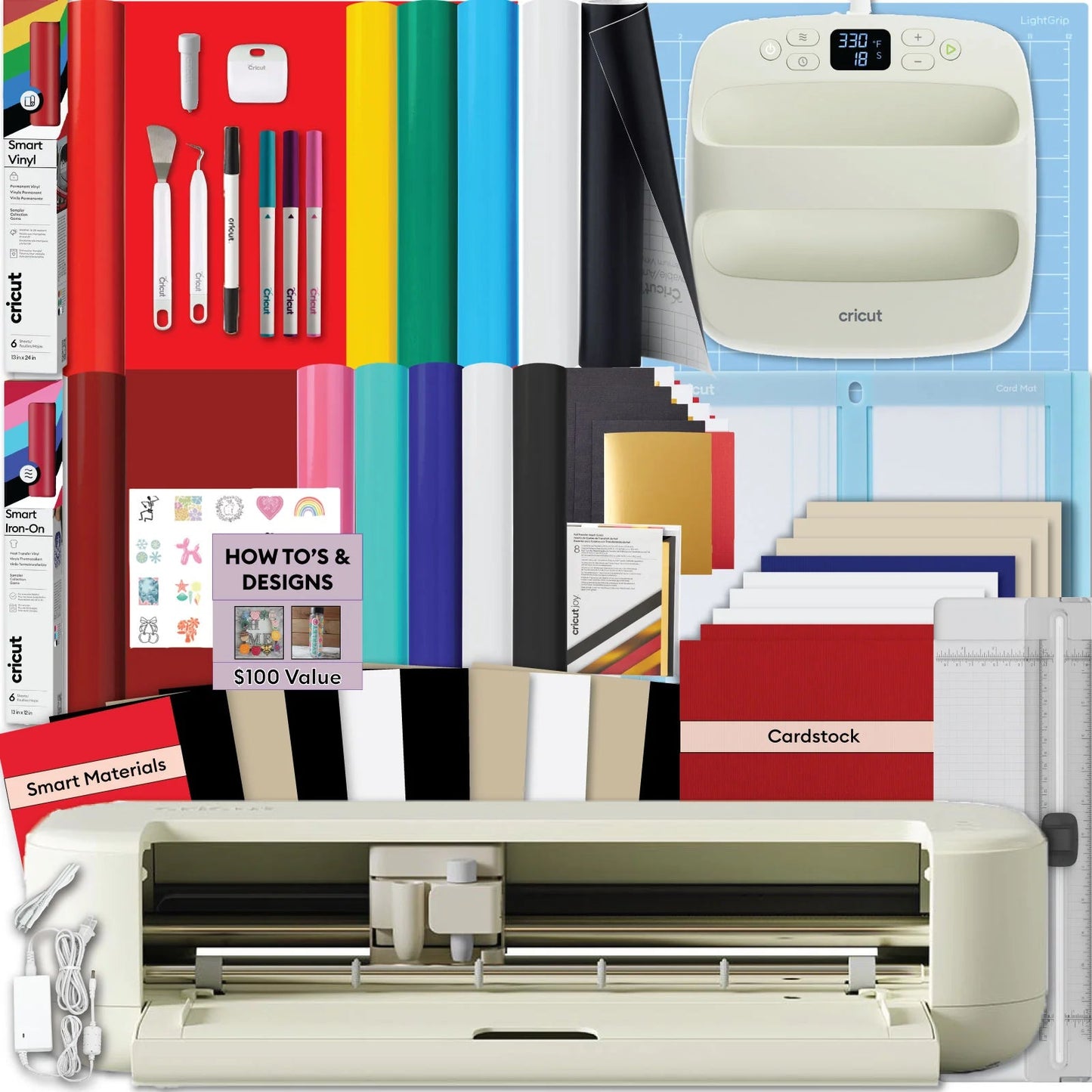 Cricut Explore 5 Essentials Machine Bundle with Easypress 9X9, Rainbow Smart Vinyl & Smart Iron-On and 100+ Project Design Ebook - DIY Cutting Machine for Vinyl, HTV, T-Shirts & Home Decor