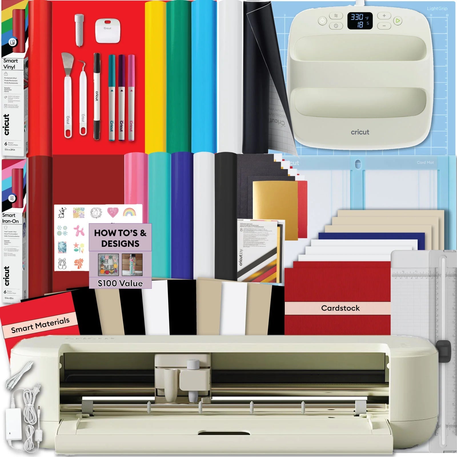 Cricut Explore 5 Essentials Machine Bundle with Easypress 9X9, Rainbow Smart Vinyl & Smart Iron-On and 100+ Project Design Ebook - DIY Cutting Machine for Vinyl, HTV, T-Shirts & Home Decor
